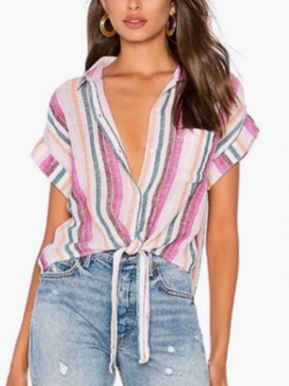 Rails Amelie Avila Stripe Linen Blend Tie Front - Large EUC
